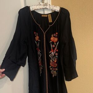 Wrangler Black Dress with Floral Embroidery